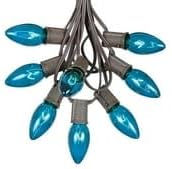 Novelty Lights C9 Teal Christmas String Light Set - Outdoor Christmas Light String - Hanging Christmas Lights - Roofline Light String - Outdoor Patio String Lights - Brown Wire - 25 Foot
