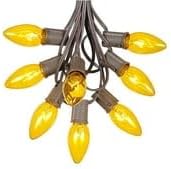 Novelty Lights C9 Yellow Christmas String Light Set - Outdoor Christmas Light String - Hanging Christmas Lights - Roofline Light String - Outdoor Patio String Lights - Brown Wire - 25 Foot