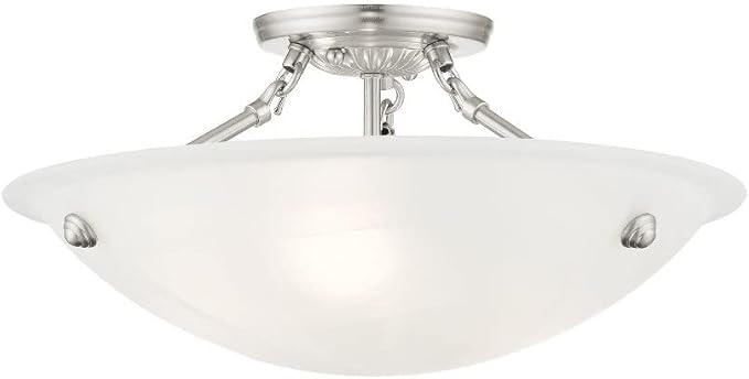 Livex Lighting 4273-91 North Port 3 Light Brushed Nickel Semi Flush Mount with White Alabaster Glass