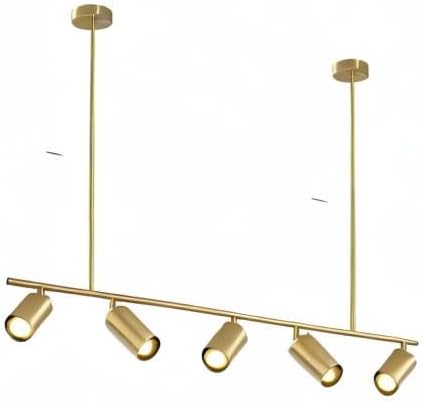 BOKT Brass Gold 5-Light Track Lighting Pendant Mid Century Modern LED Hanging Track Lighting Kit Vanity Linear Track Lighting Kitchen Island Adjustable Spot Light Ceiling