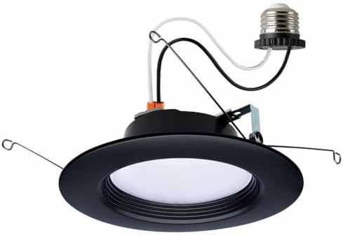 Satco S11835R1, 9 Watt; Dimmable LED Downlight Retrofit; 5.6 Inch; CCT Selectable Warm White to Natural Light; 120 Volts; Black Finish; Residential and Commercial Use