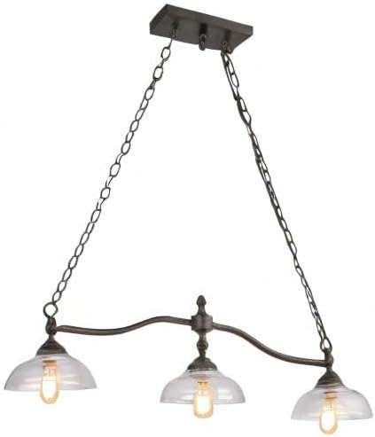 LOG BARN Dining Room Light Fixture Hanging, Farmhouse Chandelier in Rustic Black Metal with Clear Glass Shades, Adjustable Chains, Pendant for Kitchen Island