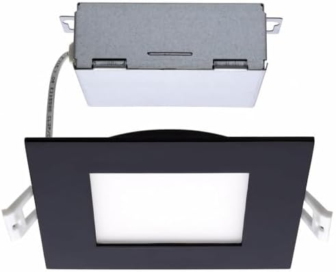 Satco CCT Selectable LED Slim-Fit Flat Lens Downlight with Remote Driver, 4 Inch Square, Black