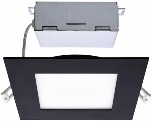 Satco CCT Selectable LED Slim-Fit Flat Lens Downlight with Remote Driver, 6 Inch Square, Black