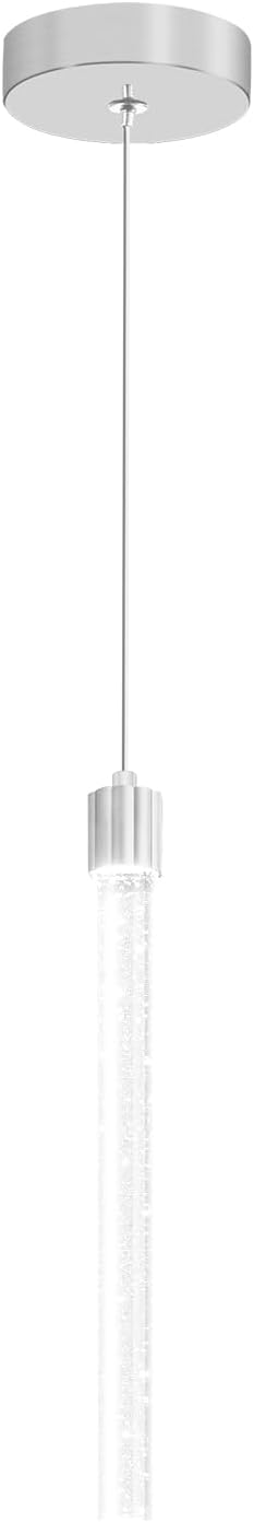 Modern Mini Crystal Pendant Light for Kitchen Island Dimmable LED Adjustable Crystal Column Chandelier Lighting Hanging Pendant Lighting 1 Light Silver