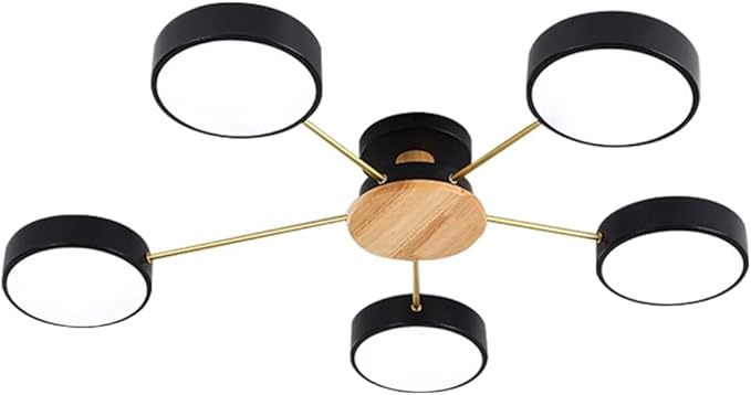 5-Lights LED Ceiling Light Fixture,32 Inch Modern Ceiling Lights Flush Mount Wooden 40W Dimmable Chandelier for Living Room Bedroom Kitchen,3000K/4000K/6000K Black