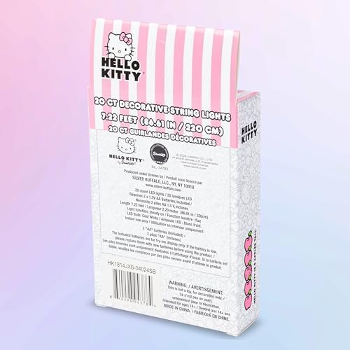 Silver Buffalo Sanrio Hello Kitty Strawberry Dress 20ct Decorative String Lights, 7 Feet Long, Battery Powered (2 AA Batteries Included), Cool White LED, Indoor Use Only