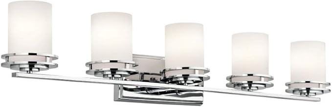 Kichler Hendrik 43" 5 Light Vanity Light with Satin Etched Cased Opal Chrome