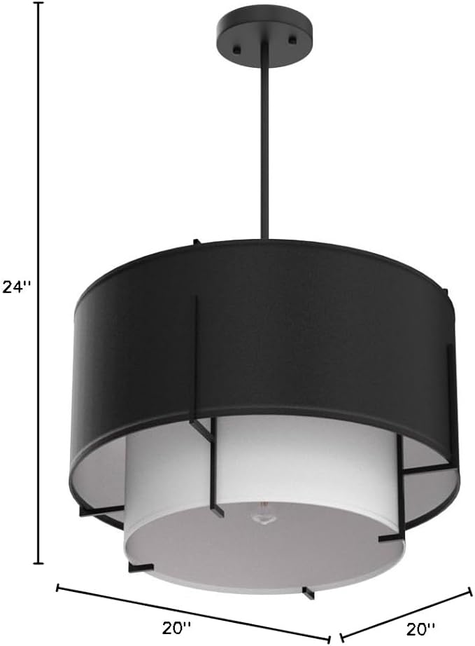 Saint Mossi 4-Lights Modern Fabric Chandelier for Dining Room, Black Farmhouse Chandelier Light Fixture Merged with Drum Style,Black Pendant Light Fixtures,H12 x D20,Down Rod Adjustable