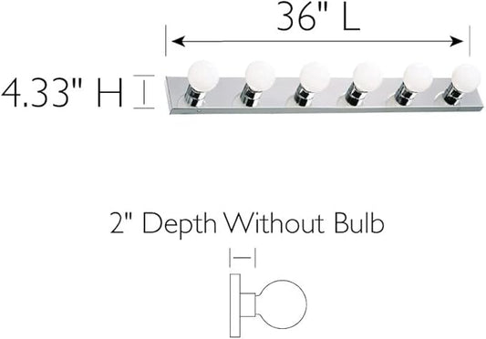 Design House Vanity Lights, 6 Linear Lights, Dimmable, Horizontal or Vertical Use, Uses (6) 60W Bulbs, For Bathroom/Makeup Vanity, Polished Chrome, 36.0 in. L x 4.33 in. H x 2.0 in. D, 500942