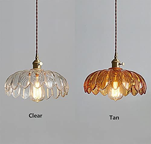 LITFAD Scalloped Glass Flower Ceiling Hanging Light Industrial Single Dining Room Hanging Pendant Light Retro Pendant Lamp for Restaurant Hallway Kitchen Dining Room - 110V-120V Clear