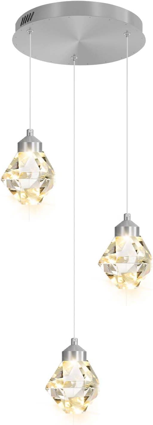 3-Lights Pendant Lights Kitchen Island Mini Chandelier,Modern Silver Pendant Light with Remote Control,Hanging Light Fixture for Dining Room Hallway