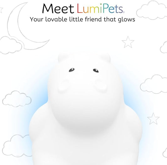 LumiPets Honey the Hippo Silicone Night Light for Kids | Squishy Lamp with Tap & Remote Control | Rechargeable, 9 Color Changing Animal Night Light for Boys & Girls | Portable Nightlight With USB Cord