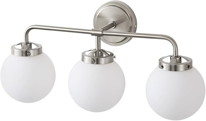 Bathroom Light Fixtures Over Mirror, 22.4'' Brushed Nickel Modern Vanity Lights with Milk White Glass Globe Shades 3-Light Farmhouse Wall Sconce Lighting