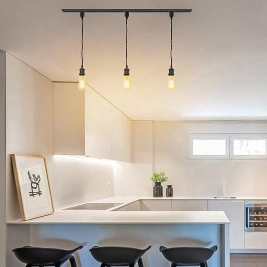 Kiven H-Type Wire Track LightPendants, 23.6 Inch Cord Length Black Weave Rope, Restaurant DecorativePendant Light Industrial Pendant Lamp 3 Pack,Bulb Not Included(Matte Black)