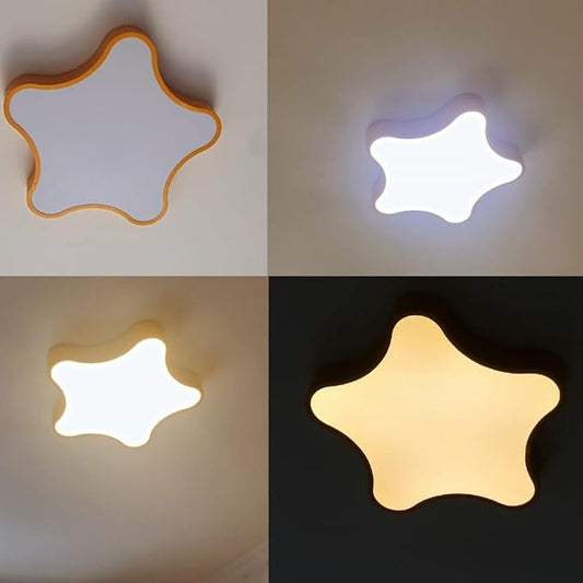 LED Ceiling Light Fixture, Modern Pentagram Recessed Ceiling Lights, 3000K-6000K Dimmable Light, Close to Lighting Flush Mount Living Room Pendant Lamps (Yellow, 24inch)