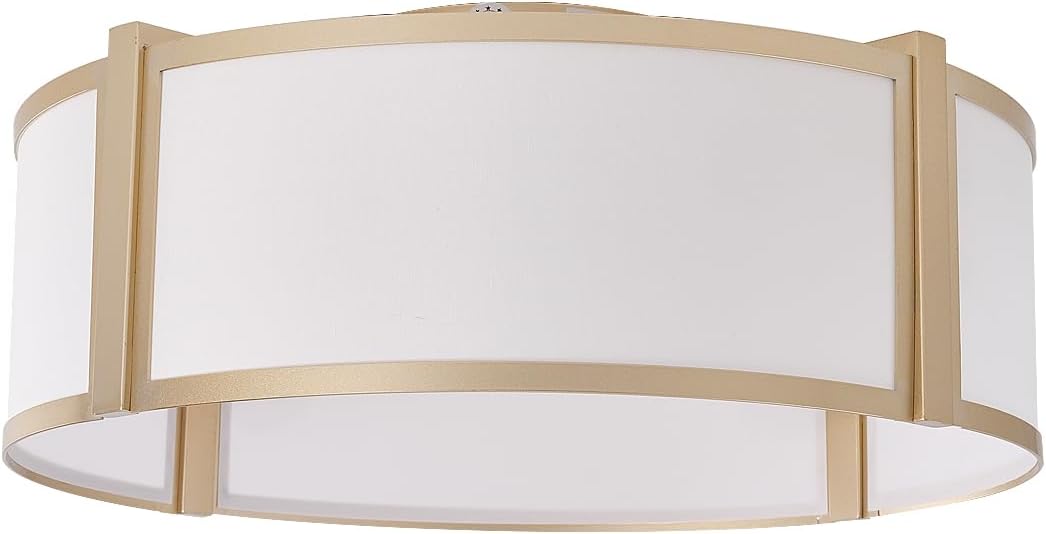 zheshirui Gold Caged Ceiling Fan with Light, 20" Flush Mount Boho Ceiling Fans with Lights Remote Control, Fabric Bladeless Caged with 6 Speeds for Bedroom, Nursery, Living Room