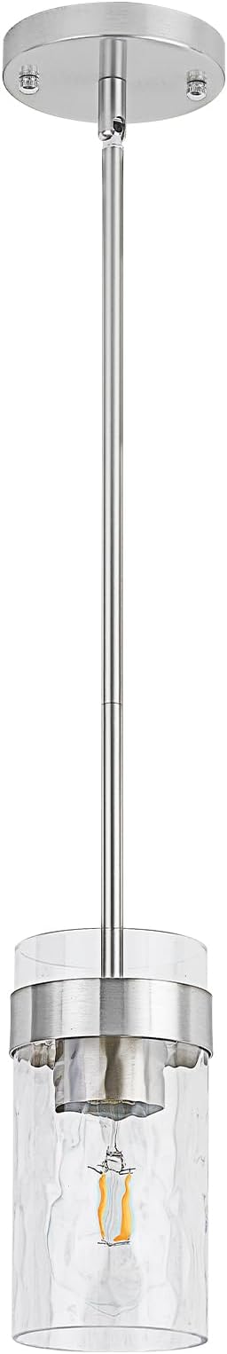 Water Ripple Glass Pendant Lights Kitchen Island Brushed Nickel Pendant Light Fixtures Adjustable Modern Mini Hanging Light for Sink Dining Room Foyer Entryway Bar, 1 Pack