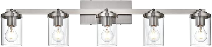 BONLICHT Modern 5-Light Track Lighting Fixture Flush Mount Brushed Nickel Wall Mount Track Lights Kit Industrial Kitchen Ceiling Spot Light Indoor Bathroom Fixture Vanity Lights with Clear Glass Shade