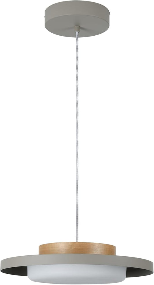 Modern Pendant Lights,15 inch,Real Wood Cap,3000K/Warm White/22W Dimmable,LED Pendant Light Fixtures for Kitchen, Dining Room, Living Room,Gray