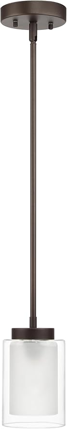 XiNBEi Lighting Pendant Lighting Modern 1 Light Mini Pendant Light with Dual Glass in Dark Bronze, Adjustable Hanging Ceiling Light for Kitchen & Living Room XB-P1195-DB