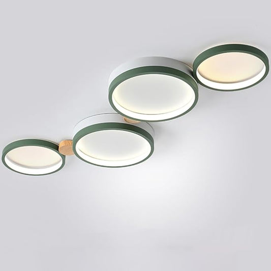 4-Lights LED Ceiling Light Fixture,23 Inch Modern Ceiling Lights Flush Mount Wooden 30W Dimmable Chandelier for Living Room Bedroom Kitchen,3000K/4000K/6000K Temperatures Selectable Green