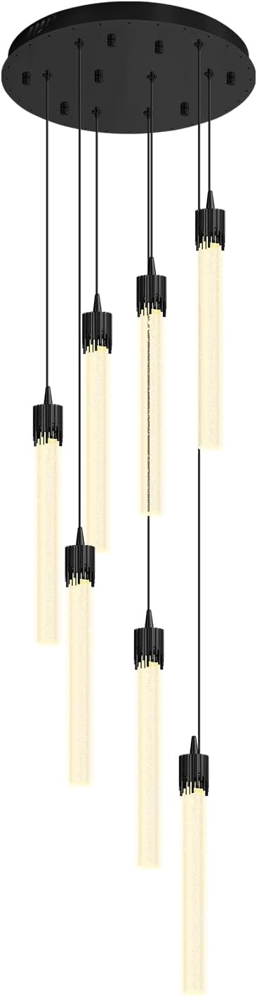 ykolupty Pendant Light Fixtures LED Black 8-Light Chandelier for Living Room Modern Bubble Crystal Chandelier Entryway Foyer Dimmale 2700K-6000K