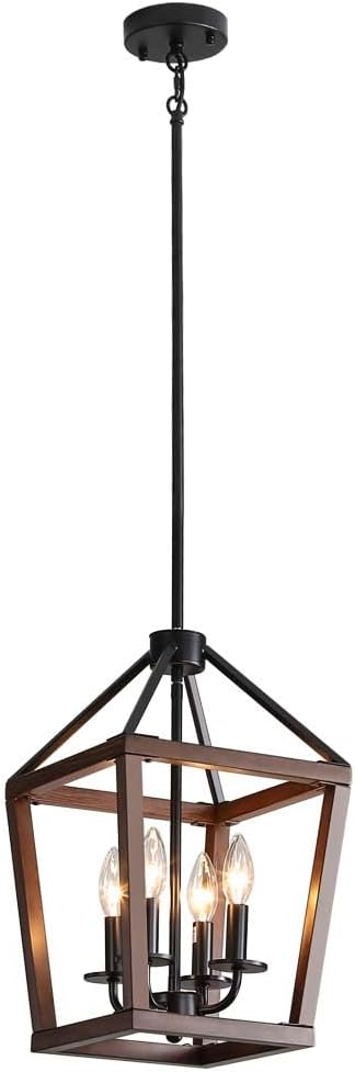Farmhouse orb Metal Chandelier,4-Light Vintage Handmade Rustic Wood Pendant Hanging Light Fixture for Kitchen Island Dining Room Living Room Bedroom Foyer Hallway