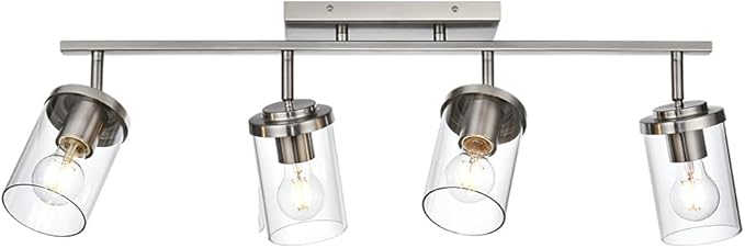 BONLICHT Modern Track Lighting Fixtures Ceiling 4 Light Adjustable Indoor Spotlight Brushed Nickel Farmhouse Bath Vanity Light Wall Mount Lamp with Clear Glass Shade