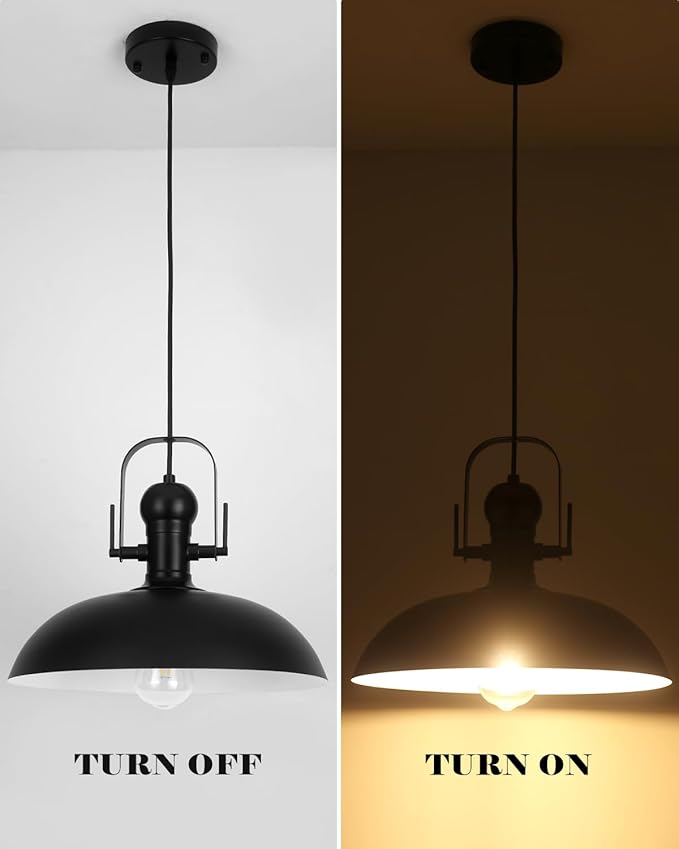 Black Pendant Lights Kitchen Island 1 Pack, Dome Pendant Light 13.8" W, Black Farmhouse Pendant Light for Kitchen Barn Hallway Porch Dining Room