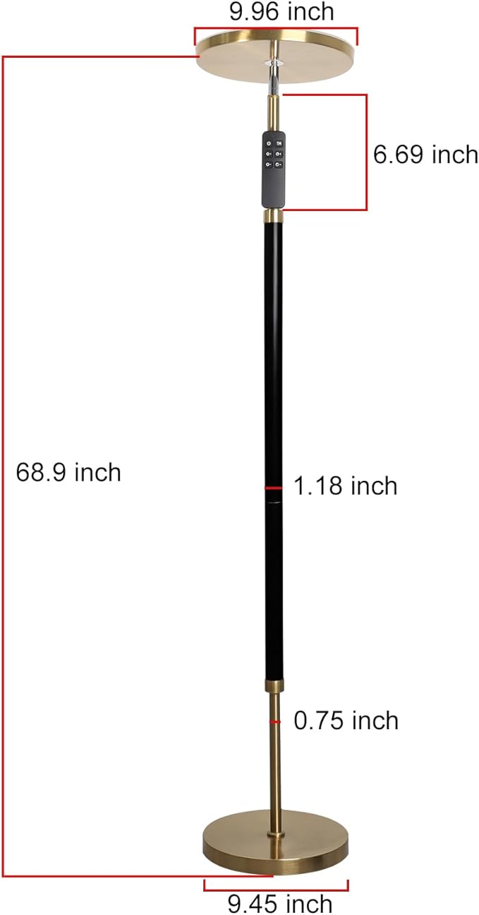 Wood Floor Lamp 30W 3000Lm Super Bright LED Wooden Floor Lamp, Remote Control 69" Tall Standing Lamp Stepless Dimming & Color Temperature Adjustable, Modern Torchiere Lamp for Bedroom, Office Black