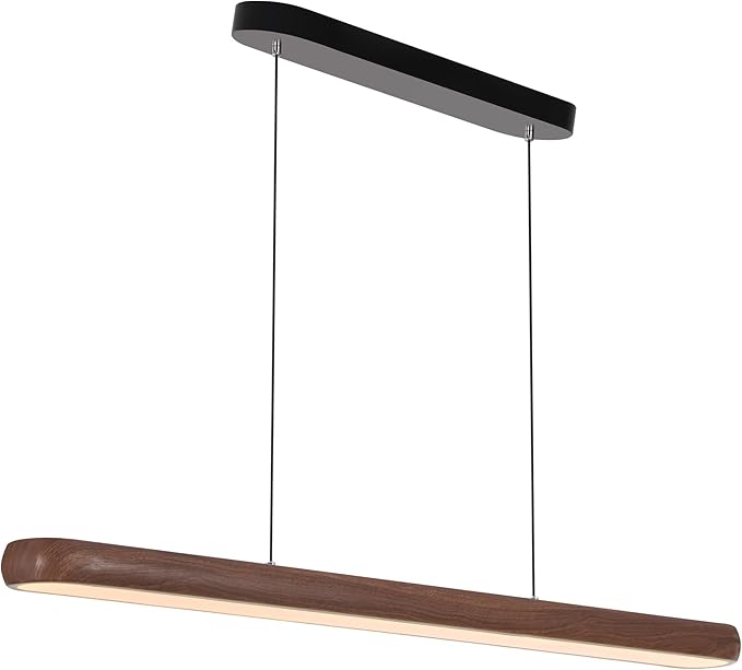 47" Wood Grain Pendant Lights Kitchen Island Lights LED Linear Hanging Light Modern Chandelier for Dining Room Table Dimmable with Remote Control & Memory Function Lighting Fixture