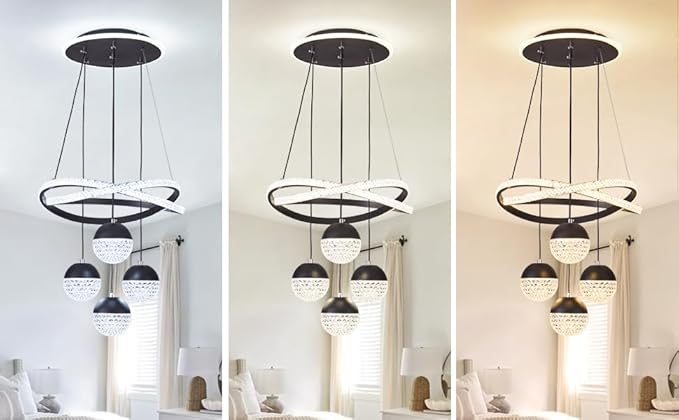 Modern LED Chandeliers, Dimmable 3-Color Kitchen Island Pendant Light for Dining Room, Bedroom, Living Room, Contemporary Hanging Ceiling Light, Linear Island Lamp 