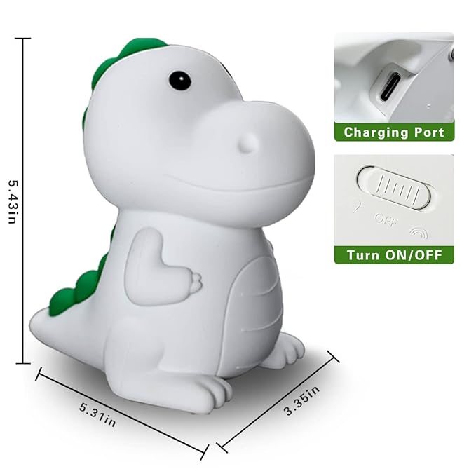 LED Cute Dinosaur Night Light, Cute Silicone Dinosaur Lamp and Animal NightLight, LED Squishy Animal Light for Sleep, Kawaii Bedside Lamp Room, Rechargeable Bedside Touch Silicone Lamp
