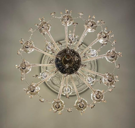 Cognac 18 Lights Crystal Chandelier,Chandeliers for Dining Room,Bedroom,Living Room, Candle Pendant Lamp Ceiling Lighting, 39 inch x32 Inch (Color:Cognac) with 18pcs 5W E12 LED Bulbs.