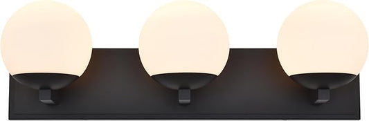Black Bathroom Vanity Light Fixtures, 3-Light Globe Bathroom Lighting Fixtures Over Mirror, Modern Wall Lights for Living Room, Long Backplate, Standard E26 Base, Textured Black