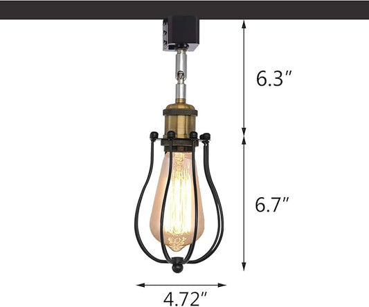 Kiven Vintage Wire Cage Semi Track Lighting Heads Compatible with Single Circuit Juno Type Track Lighting, Industrial Black Metal Caged Track Rail Light Fixture 3-Pack