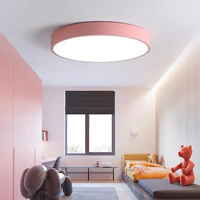 Modern LED Ceiling Light Fixture,16 Inch 3000K-6000K Round Recessed Ceiling Lamps,24W Pink Dimmable Light,Close to Lighting Flush Mount for Home Living Room Bedroom