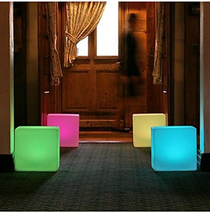 Mr.Go 14-Inch Color Changing LED Cube Light Stool, Glow Cube Seat for Kids, Modern LED Light Side Table, 16 RGB Colors Mood Lighting, Ideal for Home Garden Patio Bar Pool Party Decorative Lighting