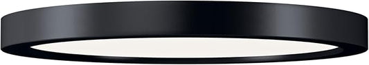 Kichler Ara 9.25" Modern Minimal Round LED Flush Mount in Black, for Damp Indoor Locations, Main Light Source, Integrated LED, Edge-Lit Technology, 1100 Lumens, Dimmable to 10%, 53009BK30