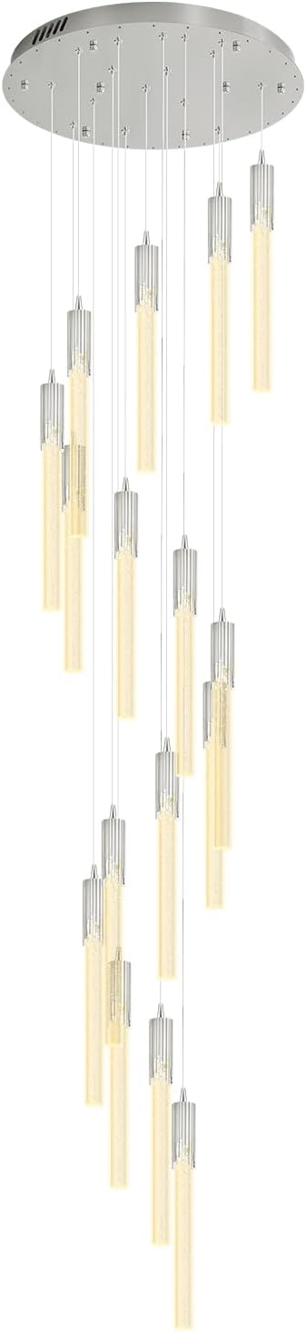 Flashing God 137'' Large Crystal Chandeliers for High Ceiling 16-Lights Stairway Chandelier Modern Sliver Chandelier Crystal Pendant Ceiling Light for Living Room Foyer Entrance 