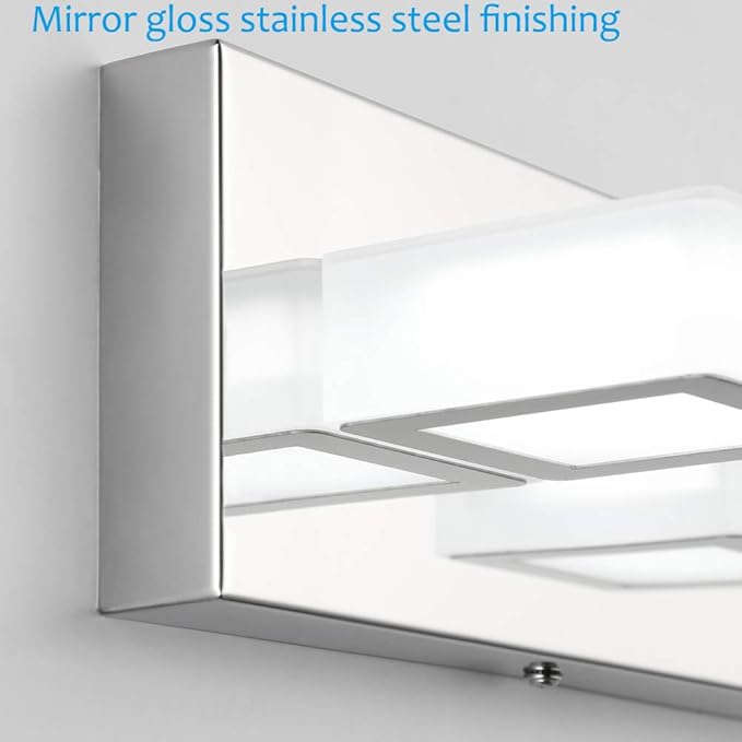 Ralbay Chrome Bathroom Vanity Lighting Fixtures Acrylic Rotable 360° LED Modern Bathroom Vanity Light Over Mirror (6000K White Light)