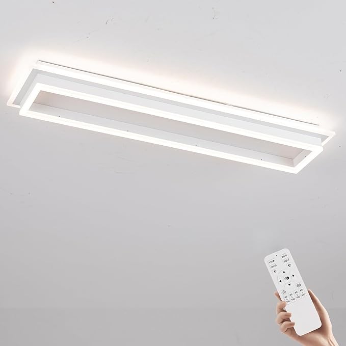 Dimmable Led Ceiling Light with Remote Control Modern Linear Flush Mount Ceiling Lighting Fixture Acrylic Long Ceiling Lamp for Living Room Kitchen Dining Room Hallway (White,39.3inch)