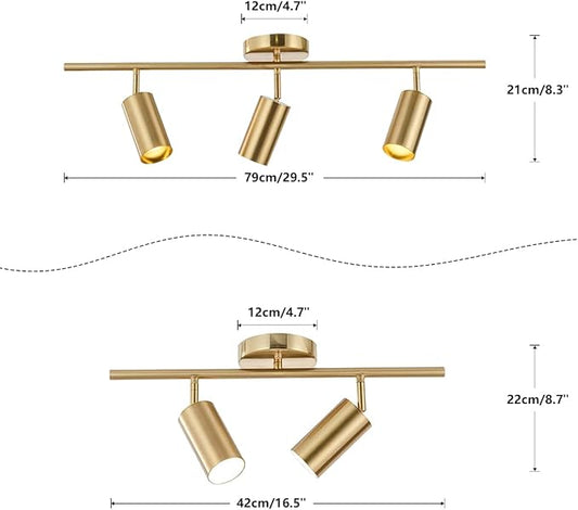 BOKT Gold Flush Mount Tracking Light Kit 3 Light Wall Decorative Lamp Modern Close to Ceiling Light Adjustable Track Lighting for Kitchen Island Living Room Bedroom
