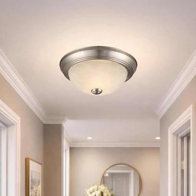 Design House 2-Pack Flush Mount Ceiling Light, 2-Light Traditional Fixture, Satin Nickel with Alabaster Glass, Dimmable, for Bedroom, Hallway, Entryway, 587527
