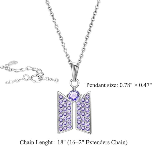 Army Necklace Bangtan Boys Pendant Merch 18K Gold Plated Cubic Zirconia Jewelry for Fans Gifts