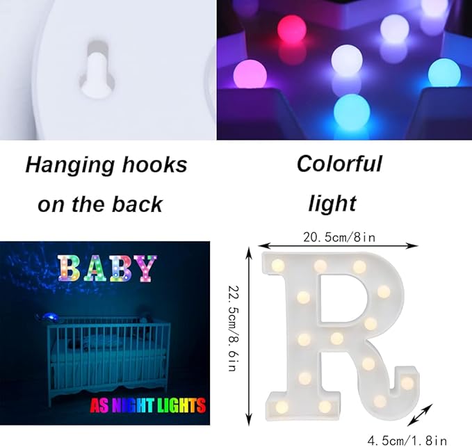 LED Marquee Letter Lights, 18 Colors Changing Light Up Letters with Remote, RGB Alphabet Letters Sign for Girls Boys Gift Birthday Party Night Light Bedroom Wedding Christmas Decor-Colorful R