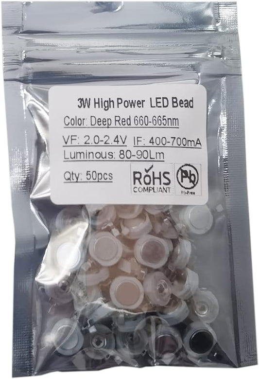 50 pcs High Power Led Chip 3W Deep Red Plant Grow Light (660nm-665nm / 400mA-700mA / DC 2V-2.4V / 3 Watt) SMD COB Emitter Diode Components 3 W Bead for DIY Hydroponic / Flower Growing Lamps