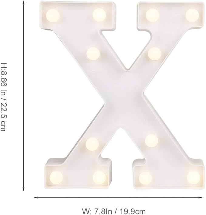 ODISTAR LED Light Up Marquee Letters, Battery Powered Sign Letter 26 Alphabet with Lights for Wedding Engagement Birthday Party Table Decoration bar Christmas Night Home,9’’, White (X)