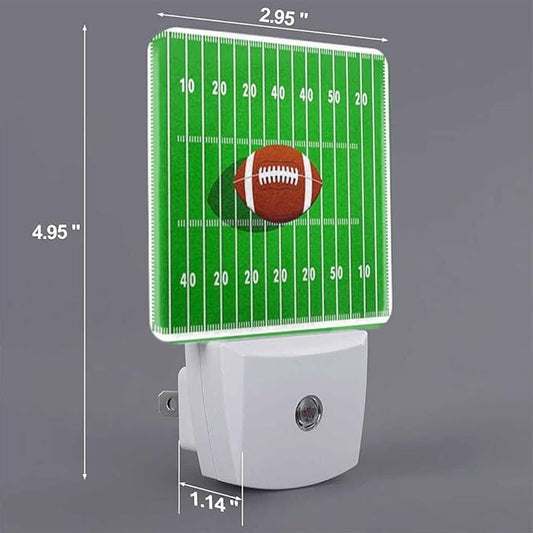 Rugby Field Night Light Green Background with Brown Rugby Balls 0.5W Night Lights Auto LED Lamp Energy Saving Square Lights for Room Bedroom Bathroom